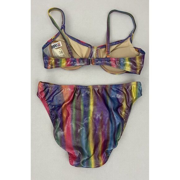 Vintage Sunrays Women's 9 Bikini Rainbow Foil Padded Pushup Bra High Cut Bottoms - Picture 4 of 6